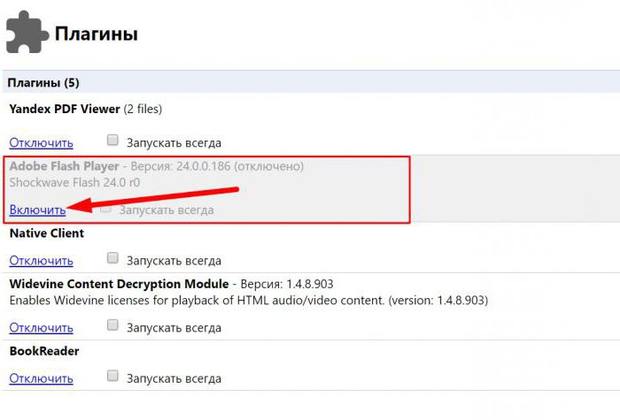 Jak povolit přehrávač Flash v prohlížeči Yandex